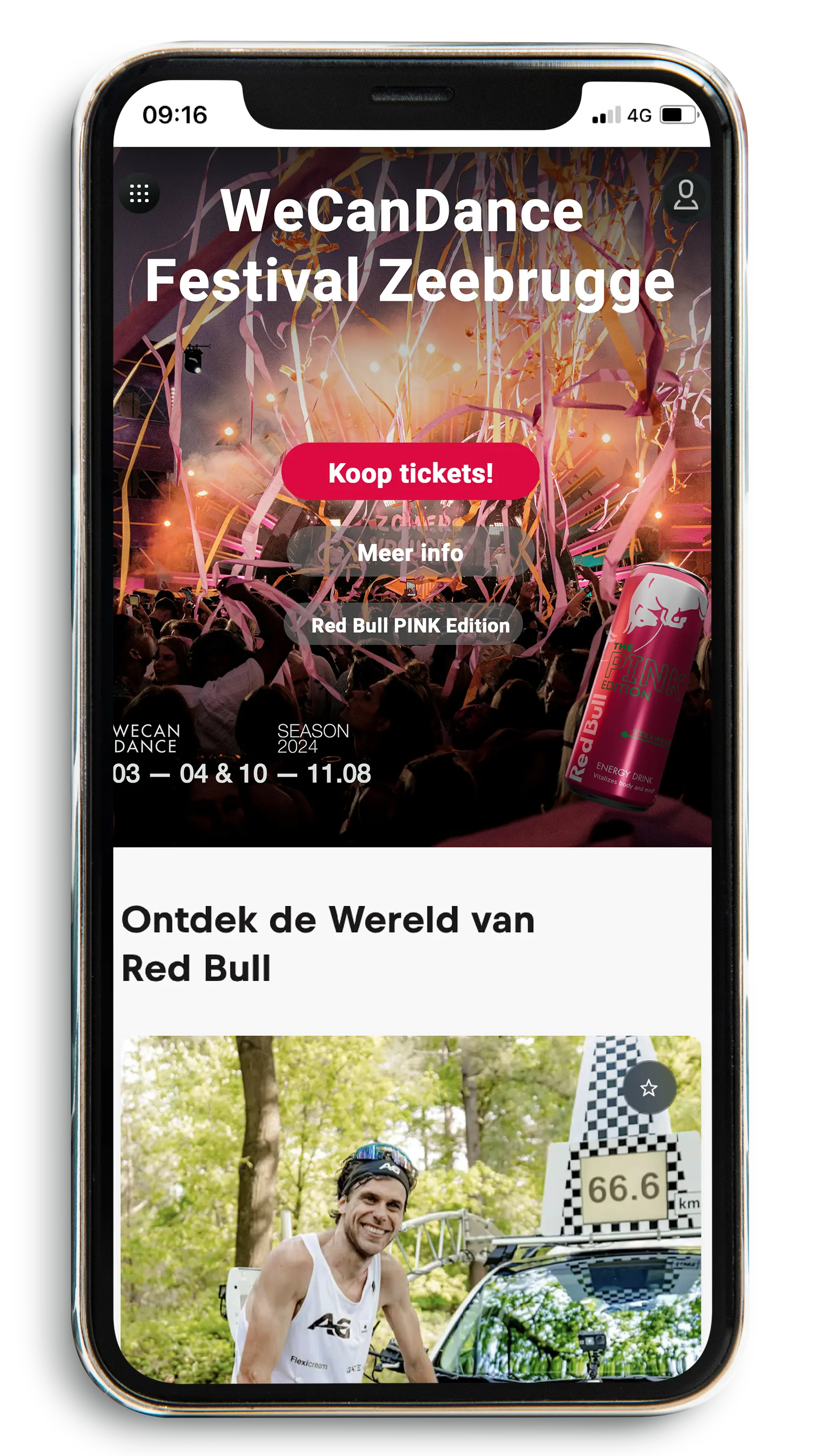 phone mockup of redbull landing page